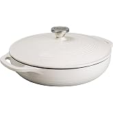 Lodge Essential Enamel Cast Iron Braiser, 3.6 Quart, Oyster White | Refrigerator- & Oven-Safe up to 500°F, Induction-Safe, He