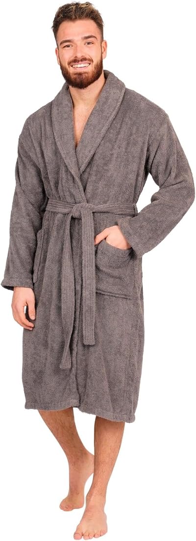 Adore Home Mens 100% Cotton Bathrobe Slate M Shawl Collar Towelling