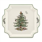 Spode Christmas Tree Square Handled Serving Platter | 12.5" Porcelain Dish, Holiday Tableware for Serving Appetizers, Snacks &amp; Buffet Displays, Microwave &amp; Dishwasher Safe