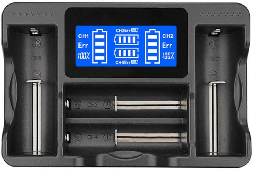 4-Slots LCD Universal Intelligent Battery USB Charger, for Li-ion Battery 22650 26650 18650 18490 18350 17670 17500 16340 14500 10440 Ni-MH Ni-Cd Battery AA AAA AAAA C