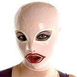 Baby Pink Latex Hood with Red Mouth Back Zipper
