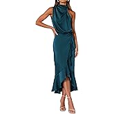 KIRUNDO Women 2026 Spring Summer Satin Mock Neck Wedding Guest Party Cocktail Midi Dress Sleeveless Wrap Ruffle Formal Dress