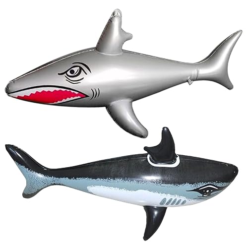 2 PCS 80Cm Inflatable Toys Silver Big Shark, Inflatable Pool Float, Beach Toy for Outdoor Summer, Shark Inflatables for Beach Parties, Pool Hawaiian Party Toys, Water Sports (Silver and Black)