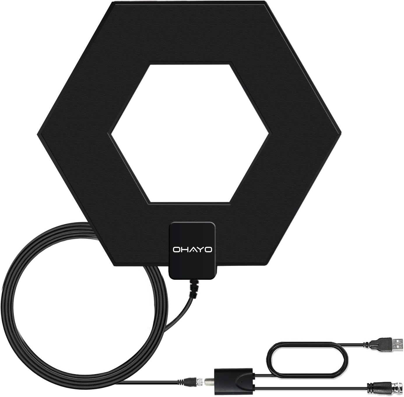 HDTV Antenna, OHAYO 50 Miles Indoor TV Digital Antenna Detachable Amplifier Signal Booster and 10ft High Performance Coaxial Cable