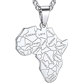 GOLDCHIC JEWELRY Africa Map Necklace for Men, Stainless Steel African Tribal/Egyptian Eye of Horus/I LOVE AFRICA/Elephant Map Hiphop Jewelry Unisex with 22'+2'Adjustable Chain
