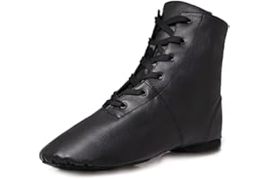 Jruzn Jazz Boots Dance Shoes: High Top Black Jazz Shoes Lace Up - Premium Leather Dancing Shoes - Flat Split Sole Over Ankle Jazz Boots for Women Girls Kids and Men