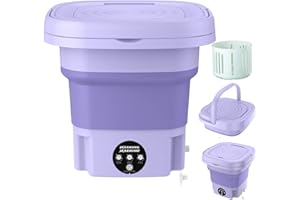 CREAMOON Portable Washing Machine, 8L High Capacity Mini Washer with 3 Modes Deep Cleaning Half Automatic Washt, Foldable Washing Machine with Soft Spin Dry for Socks, Baby Clothes, Towels, Delicate Items (Purple)