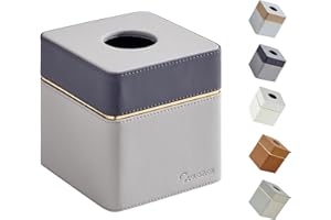 Cloudever Tissue Box Holder Cover Square, Modern PU Leather Decorative Tissue Cube Holder Organizer - Moon Grey