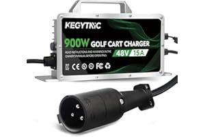 KEGYTRIC Club Car Battery Charger, 15 AMP 48 Volt Golf Cart Battery Charger with 3-Pin Round Plug, 900W Club Car Golf Cart Charger, 20% Faster & Safer for Lead Acid Battery, Auto Power-Off & IP67 Waterproof