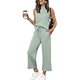 XIEERDUO Two Piece Sets for Women Summer Lounge Sets Beach Vacation Travel Outfits Casual Wide Leg Pants Matching Sets