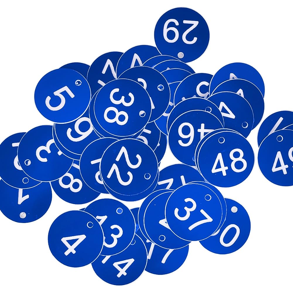 HugeDE 50 Pcs 1 to 50 Plastic Number Tags Round Engraved Numbered Tags ID Number Keychain Tags Marking Identification Hang Tags for Hotel Mailbox Gym Dark Blue