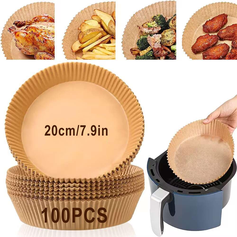 Air Fryer Liners, 100PCS Air Fryer Disposable Paper Liners, 7.9in Round Non-Stick Baking Parchment Paper, Multipurpose Oil-Proof Water-Proof Air Fryer Accessories for 5-7L Airfryer