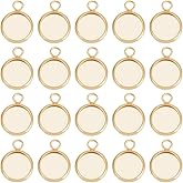 Beebeecraft 1 Box 40Pcs 10mm Cabochon Settings Charms 24K Gold Plated Stainless Steel Plain Edge Bezel Cups Flat Round Back Charm for DIY Jewellery Making Findings