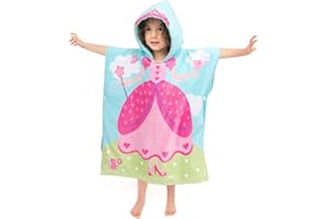 Florica Hooded Bath Towels for Girls Kids Toddlers Children 2 to 6 Years Old Cotton Ultra Soft Absorbent Poncho Beach Towel for Pool Swim Pink Large Size 24"x 47" in Full-Length (Lovely Princess