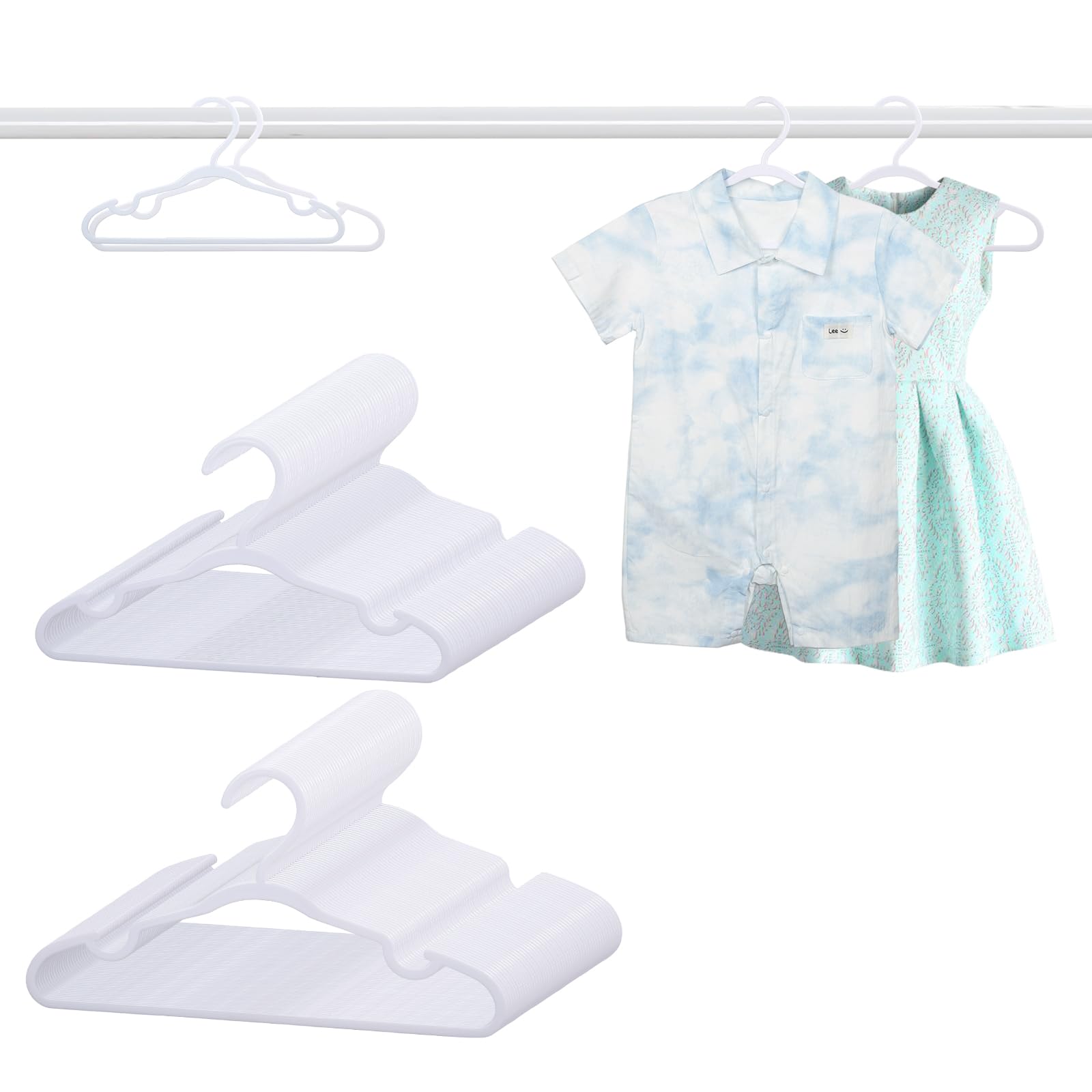Photo 1 of 100 Pack White Baby Hangers 11.42 Inch & 12.91 Inch Each 50 Pack - Kids Non-Slip Clothes Hangers for Infant & Child, Durable Plastic Children's Hangers for Closet, Pants, Coats, Skirts