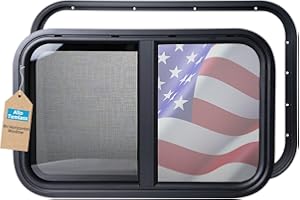 AlloTemlass Horizontal RV Window, 24" W x 15" H Tinted Sliding Camper Window with Net Screen and Trim Ring, DOT Certified, Replacement for RVs and Trailers
