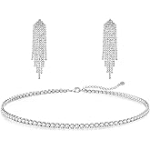 HAXIYA Tennis Necklace Bracelet for Women, Sterling Sliver, Dainty Chocker Necklace, Crystal Bracelet for Women, Wedding Jewelry for Bride, Sparkly Party Prom Hypoallergenic