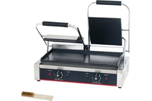 KOUWO Commercial Panini Press With Grooved Grill Sandwich Maker Machine Electric Contact Grill Single (Double Smooth Top&Bottom)