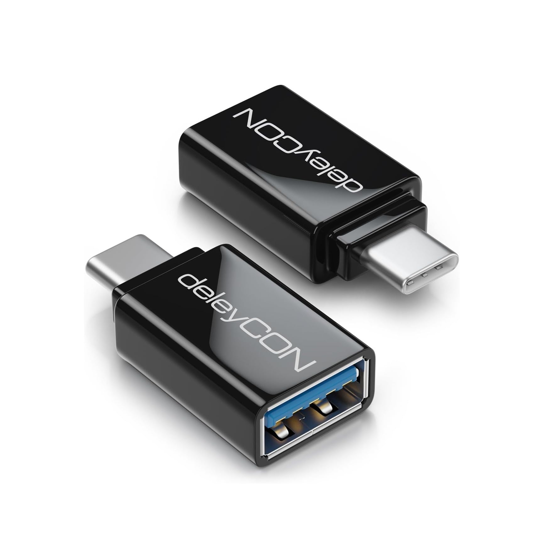 deleyCON 2x USB C OTG Adapter USB to USB C Plug for Mobile Phones Smartphones Tablets Laptops Chromebook - Black