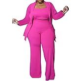 IyMoo Women Plus Size Pants Suits 3 Piece Set Long Sleeve Blazer Pants Suit Sets Dressy Business Casual Office Work Outfits