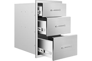 SGOLAN Outdoor Kitchen Drawers 14" W x 21" H x 23" D Flush Mount Triple BBQ Drawers with Chrome Handle Stainless Steel Drawer for Outdoor Kitchen Island, Patio Grill Station