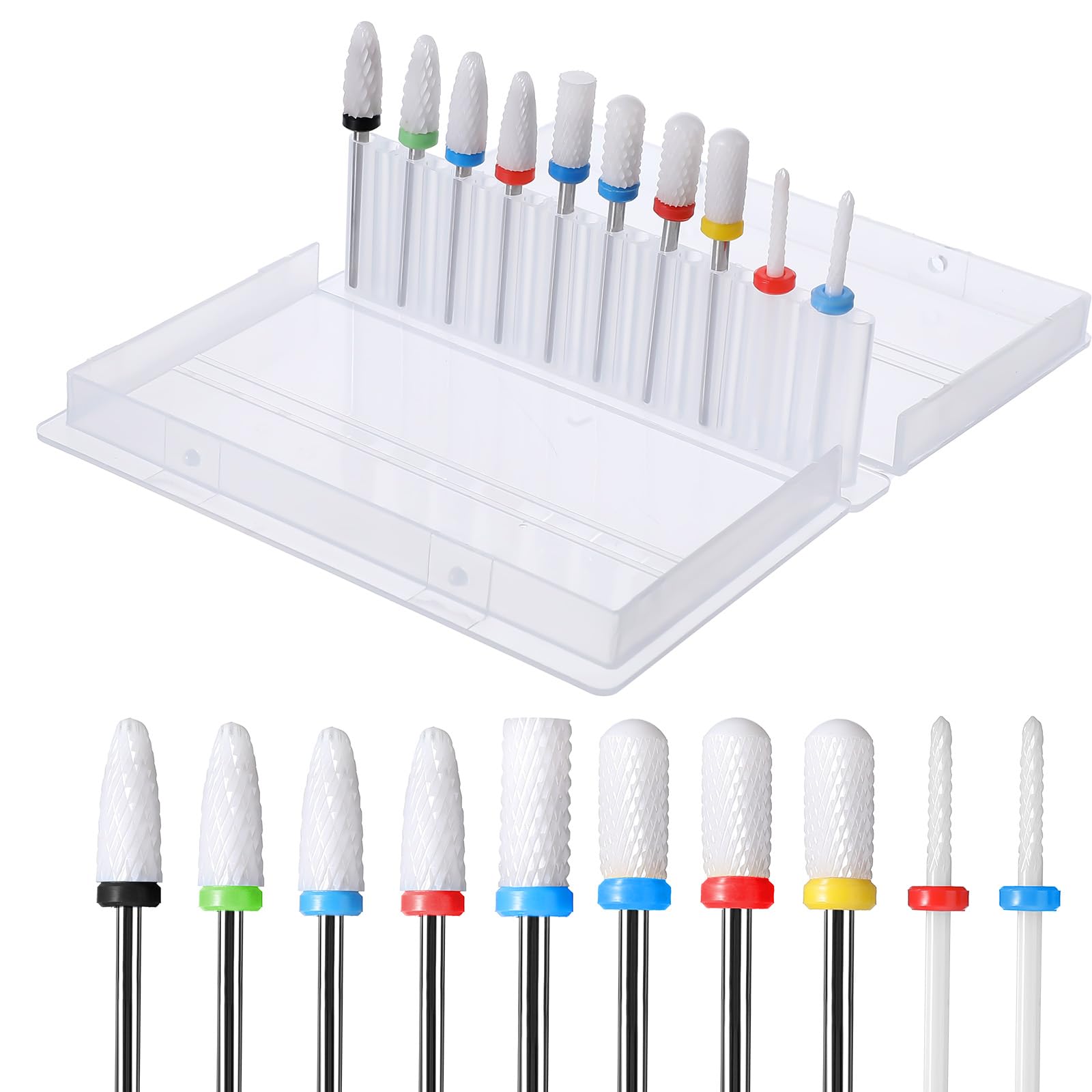 Wanmu 10Pcs Ceramic Nail Drill Bits, 3/32 Professional Acrylic Nail File Drill Bit Set, Pedicure Nail File Cuticle, Remover Crystal Nail Extension for Manicure Pedicure Salon Professional or Beginner