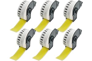 BETCKEY - Continuous Length Labels Replacement for Brother DK-2210 (1.1 in x 100 ft), Compatible with Brother QL Label Printers [6 Rolls/Continuous Labels, Yellow]