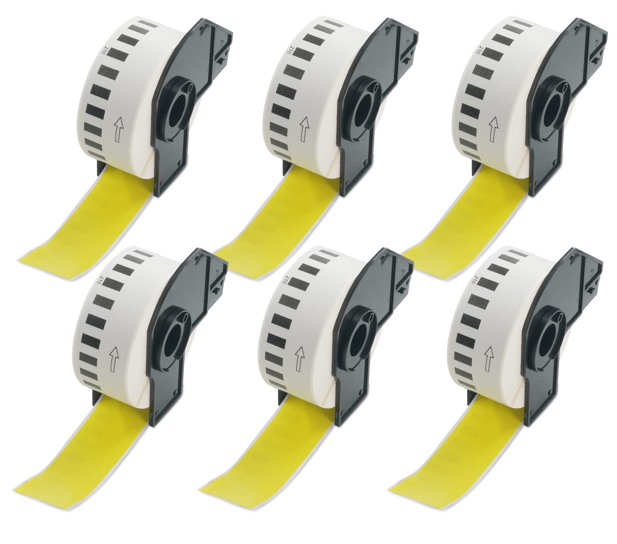 BETCKEY - 6 Rolls DK-22210 Colored Labels, 29mm x 30.48m, Black on Yellow, 6 Continuous Length Paper Labels Using for QL Label Printers
