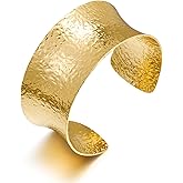 WOWORAMA Hammered Chunky Cuff Bracelets for Women Vintage Boho Wide Bangle Bracelets Irregular Statement Bracelet Thick Arm Cuff Gold Silver Bracelet