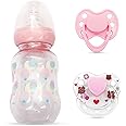 Pink Style Pacifier and Bottle 2 Piece Set Safest Reborn Baby Doll Accessories（Comes with an Extra Pink Magnetic Pacifier）