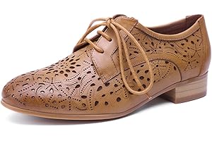 Mona flying Women's Leather Perforated Lace-up Oxfords Brogue Derby Shoes for Ladies