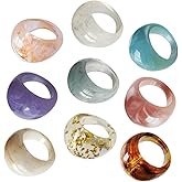 VALICLUD 9Pcs Resin Acrylic Finger Rings Set - Assorted Colors, Retro Chunky Style, Comfortable and Durable, Perfect for and Personalization