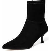 RIBONGZ Ankl Boots for Women Stiletto Kitten Heel Sexy Cowgirl Booties Side Zipper Pointed Toe Low heels Fall Dressy Mid Calf Short Fashion Winter Leather or Suede Work Party Office Shoes