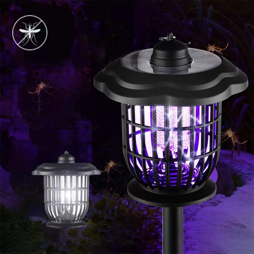 YZYOE LED Outdoor Solar Mosquito Killer Lamp, Rechargeable White and Ultraviolet Combination Courtyard Lighting Mosquito Repellent Lamp, Multi Functional Garden Mosquito and Insect Killing Lamp.