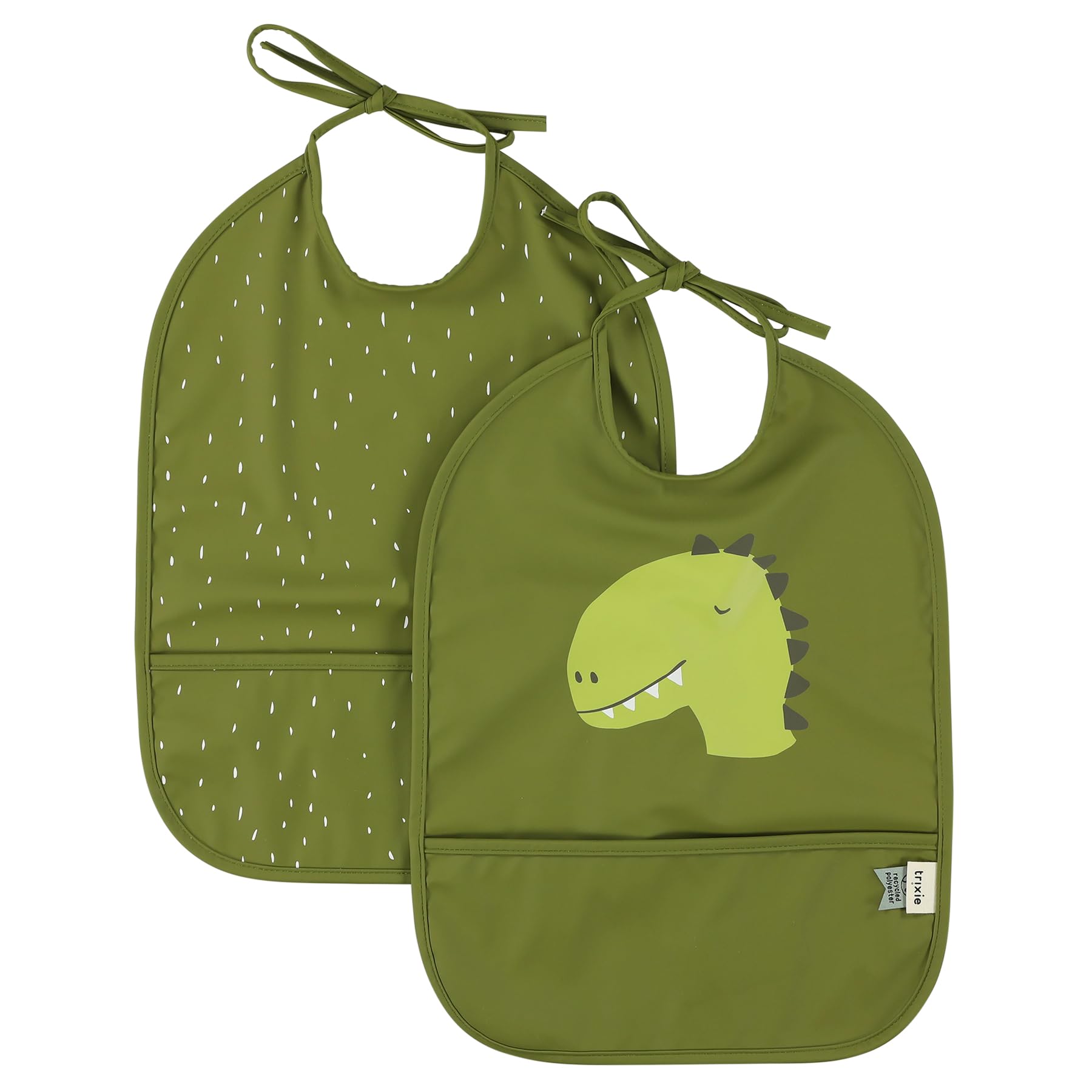 Trixie Waterproof Bib 2-Pack - Mr. Dino | Baby & Toddler Bibs | Adjustable & Easy-to-Clean | BPA-Free | Mealtime Essentials