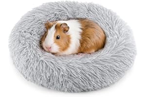 HeNdShe Guinea Pig Bed Soft Washable Donut-Shaped Burrowing Pet Bed for Dwarf Rabbits, Hedgehogs, Chinchillas, Ferrets, Rats Small Animal Mat for Snuggling and Playtime - Light Grey