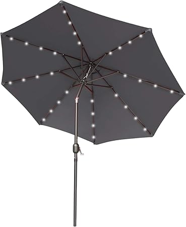 Amazon Com 9ft Patio Umbrella Ourdoor Solar Umbrella Led Umbrellas With 32led Lights Tilt And Crank Table Umbrellas For Garden Deck Backyard And Pool 12 Colors Dark Gray Garden Outdoor