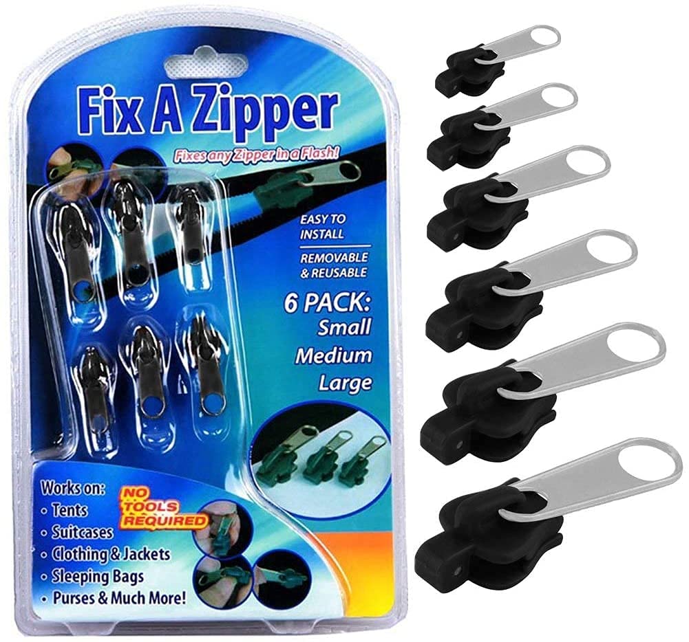 CRYSTAL CROWN Fix Zip Puller Slider Repair Replacement Kit, Fix Zipper Removable Replacement Pack, Zipper Puller Set, Zippers Pulls for Coats Jeans Jackets Pants Luggage Suitcase Backpacks, 6 Pcs