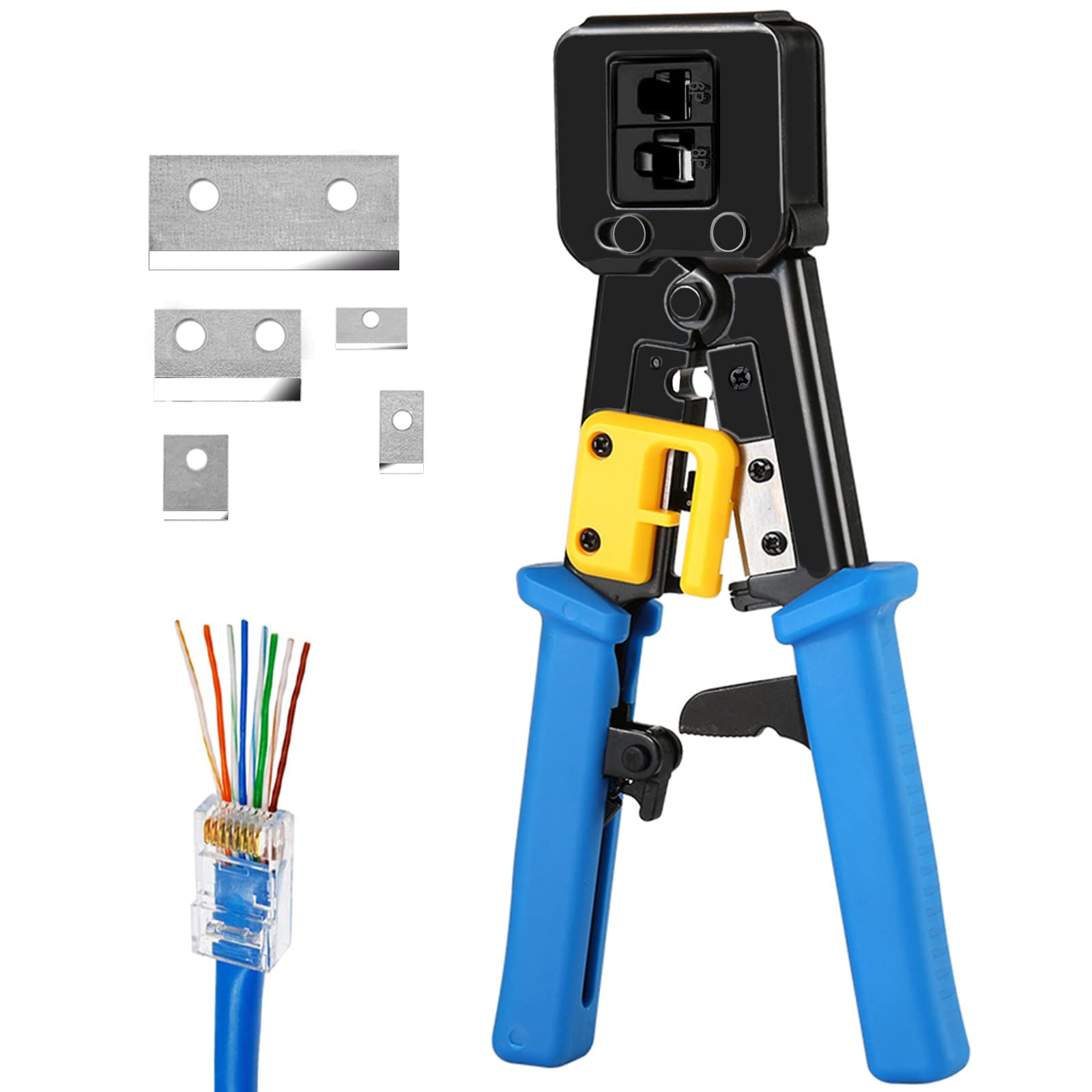 Solsop RJ45 Crimp Tool Pass Through Cat5 Cat5e Cat6 Crimping Tool for RJ45/RJ12 Regular and End-Pass-Through connectors