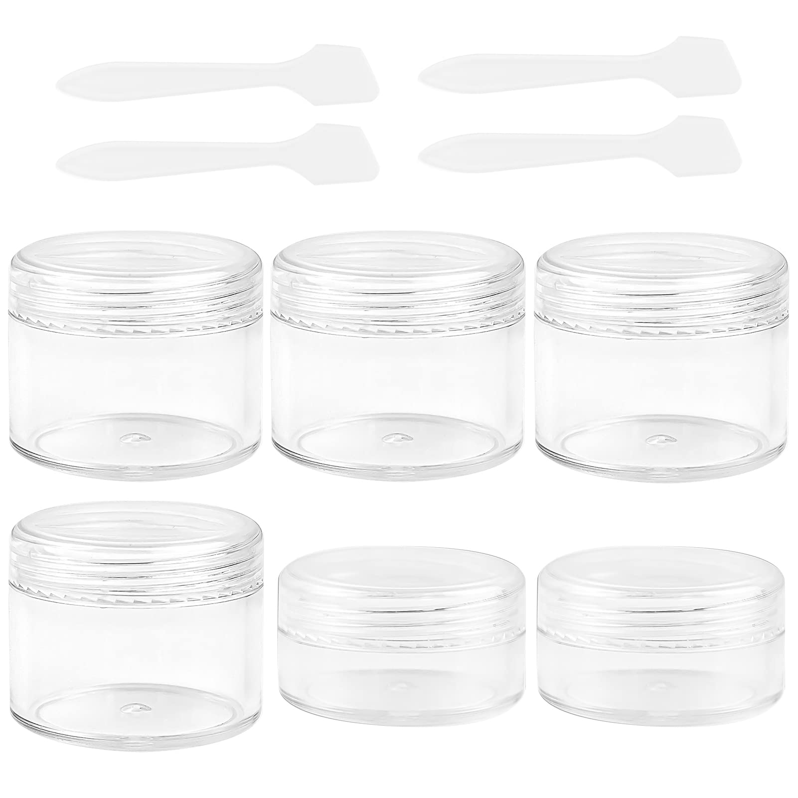 Zngou 6pcs Travel Bottles Pots: Clear Plastic Round Jars with Lids, 4x20ml, 2x10ml, 4xSpoons for Toiletries & Makeup