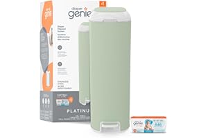 Diaper Genie Platinum Diaper Pail, Sage Green - Made in Durable Stainless Steel and Includes 1 Easy Roll Refill with 18 Bags