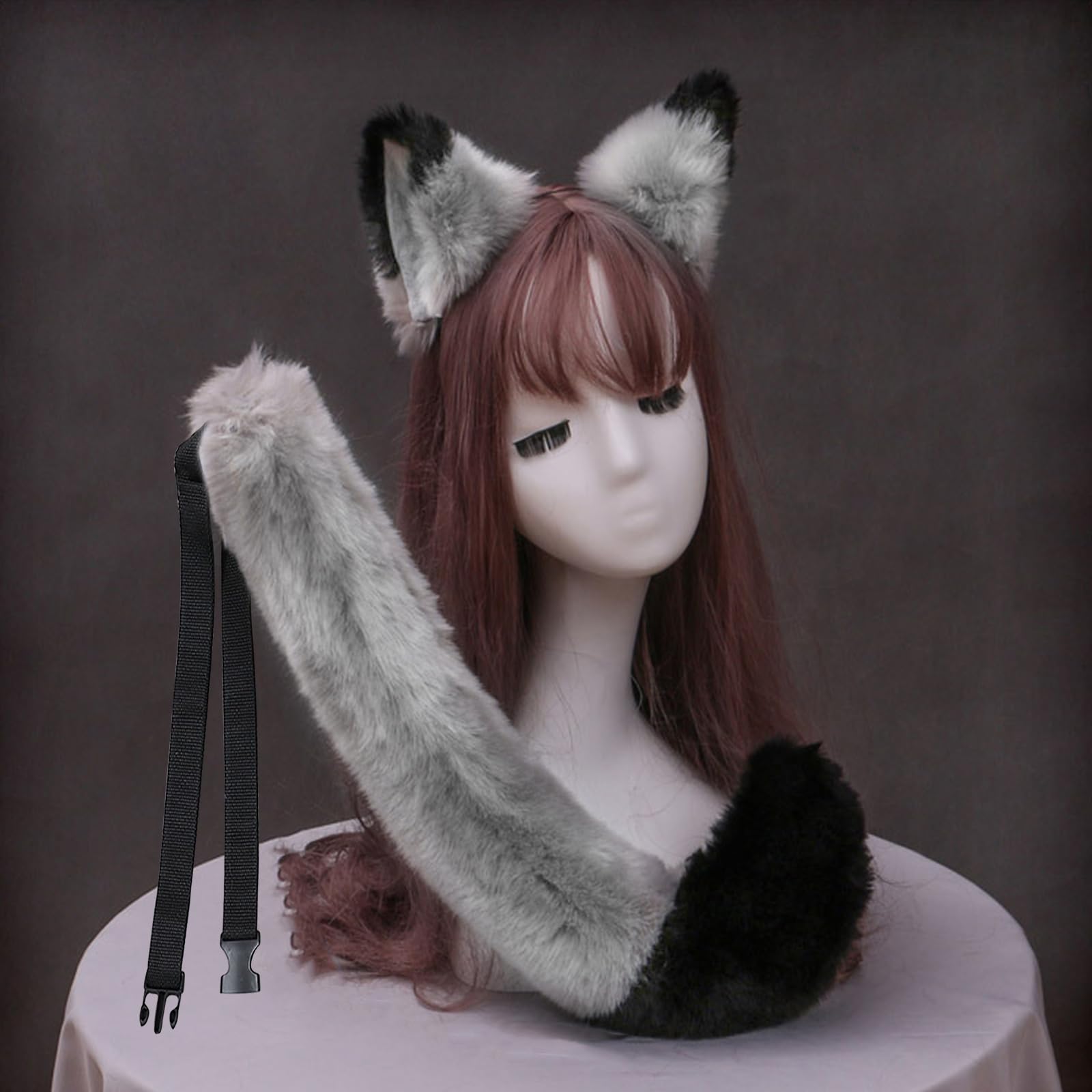 XINCHIA Faux Furry Fox Ears Headband and Tail Set Halloween Fluffy Animal Hairband Hair Hoop Long Tail Set Soft Cosplay Fancy Dress Costume Accessories Animal Dress Up Party Decoration for Women
