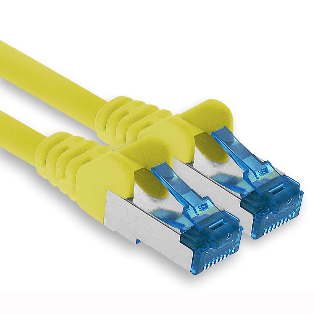 1aTTack.de Patch cable - 10m Ethernet, network, LAN cable CAT6a (for gigabit networks, routers, switches, modems with RJ45 input - yellow)