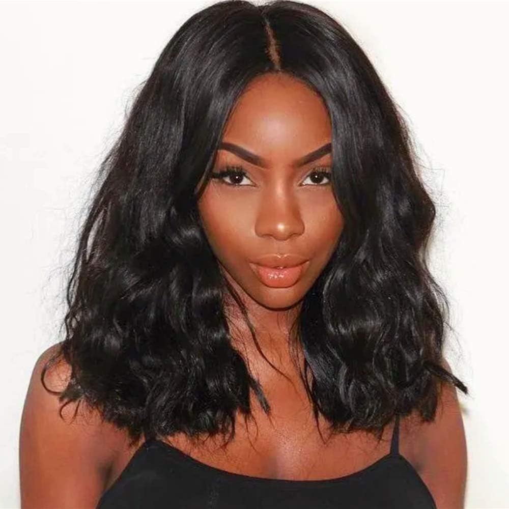 Body Wave Lace Front Wig Mironica Bob Wig Human Hair for Black Women with Baby Hair Natural Hairline Pre plucked 150% Density Virgin Malaysian Glueless Frontal 13×4 Unprocessed Wavy Curly 9A 14 Inch