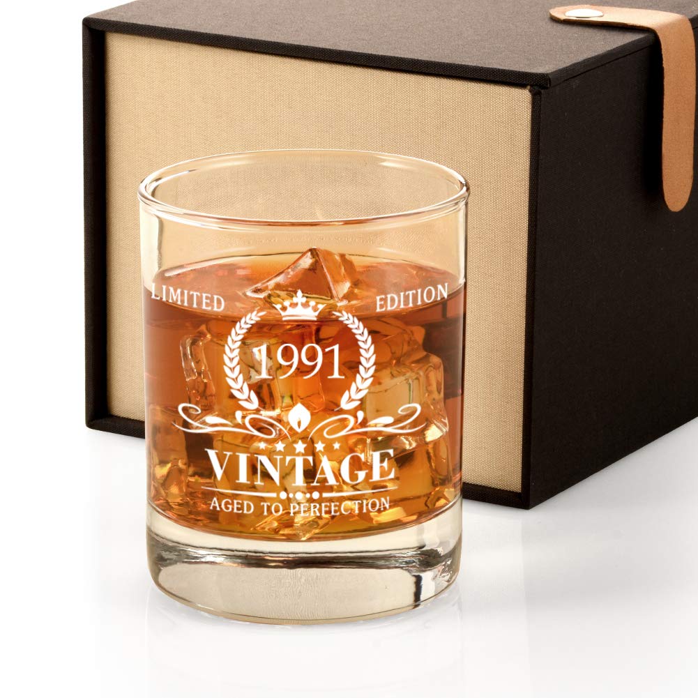 1991 30th Birthday Gifts for Men, Vintage Whiskey Glass 30 Birthday Gifts for Him, Son, Husband, Brother, Funny 30th Birthday Gift Present Ideas for Him, 30 Year Old Bday Party Decoration