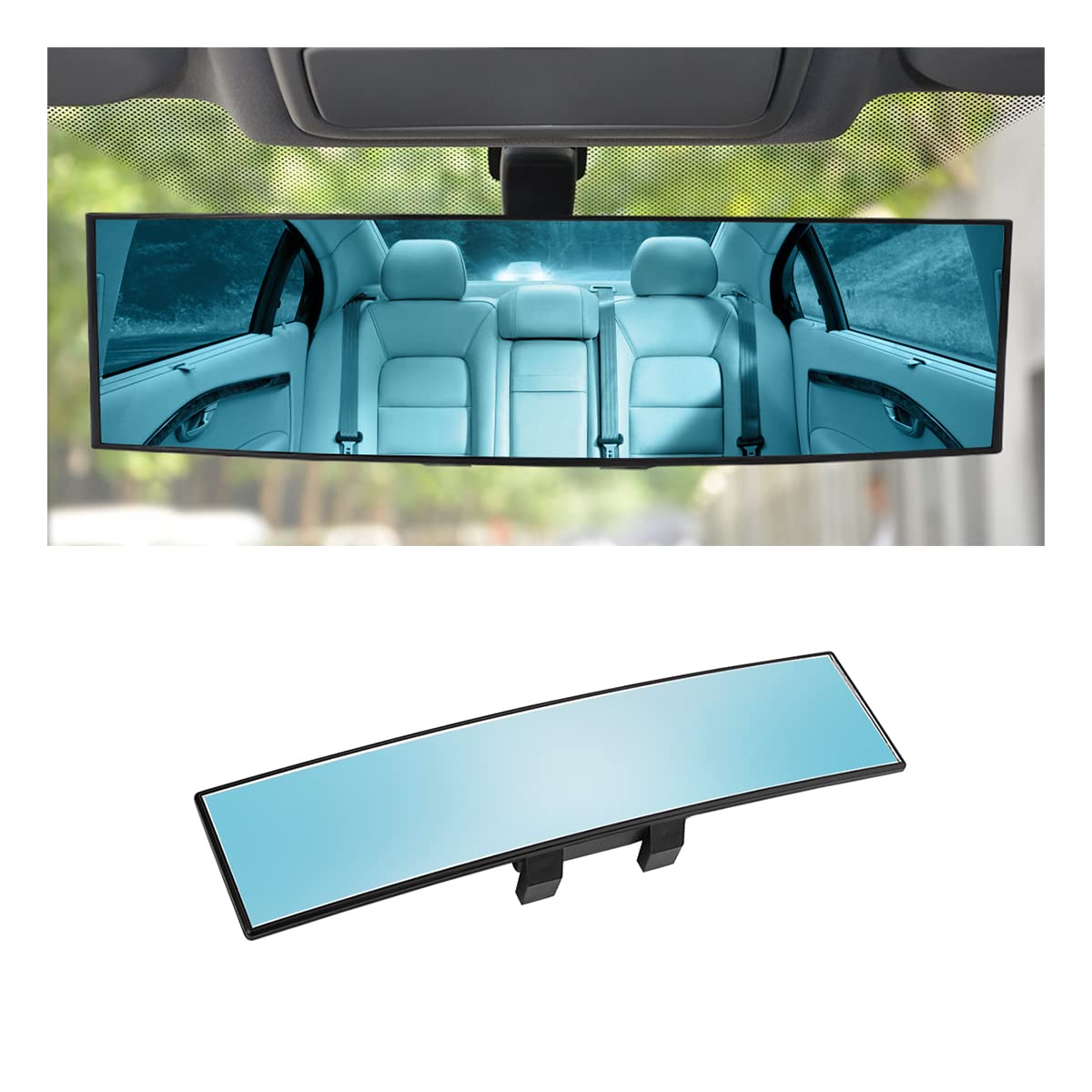 Photo 1 of Car Rearview Mirror, 12 Inch Panoramic Wide Angle Anti-Glare, Clip on Auto Rear View Mirror, HD Clear Convex Surface, Car Interior Accessories Universal for SUV, Truck, Van, Vehicles (Blue)