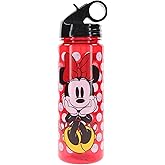 Silver Buffalo Disney Minnie Mouse Water Bottle With Flip-Up Straw | BPA-Free Plastic Sports Jug | Holds 20 Ounces