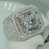 CIUFEWEK S925 925 Sterling Silver Men's Deluxe Full Diamond Ring Aggressive Shiny Jewelry Men's Wedding Engagement Ring 18K White Gold Cubic Zirconia Eternal Ring