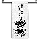 WDSFHYJK Highland Cow Kitchen Towels, Housewarming Gifts for Cow Lovers, Home Sweet Home Decorative Hand Tea & Dish Towels for Bathroom Kitchen, 16x24 Inch