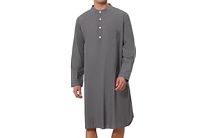 Lars Amadeus Men's Nightshirt Sleep Shirt Banded Collar Henley Shirt Pajamas Nightgown